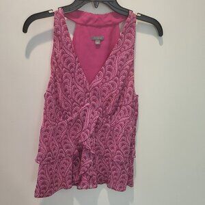 Women's Ann Taylor Pink Floral Print Silk Sleeveless Blouse Size 10